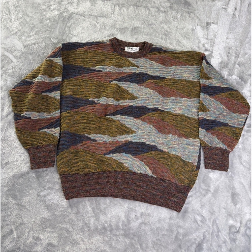 Mondo Di Marco Sweater 1990s Mens XL Geometric Crew Neck Wool